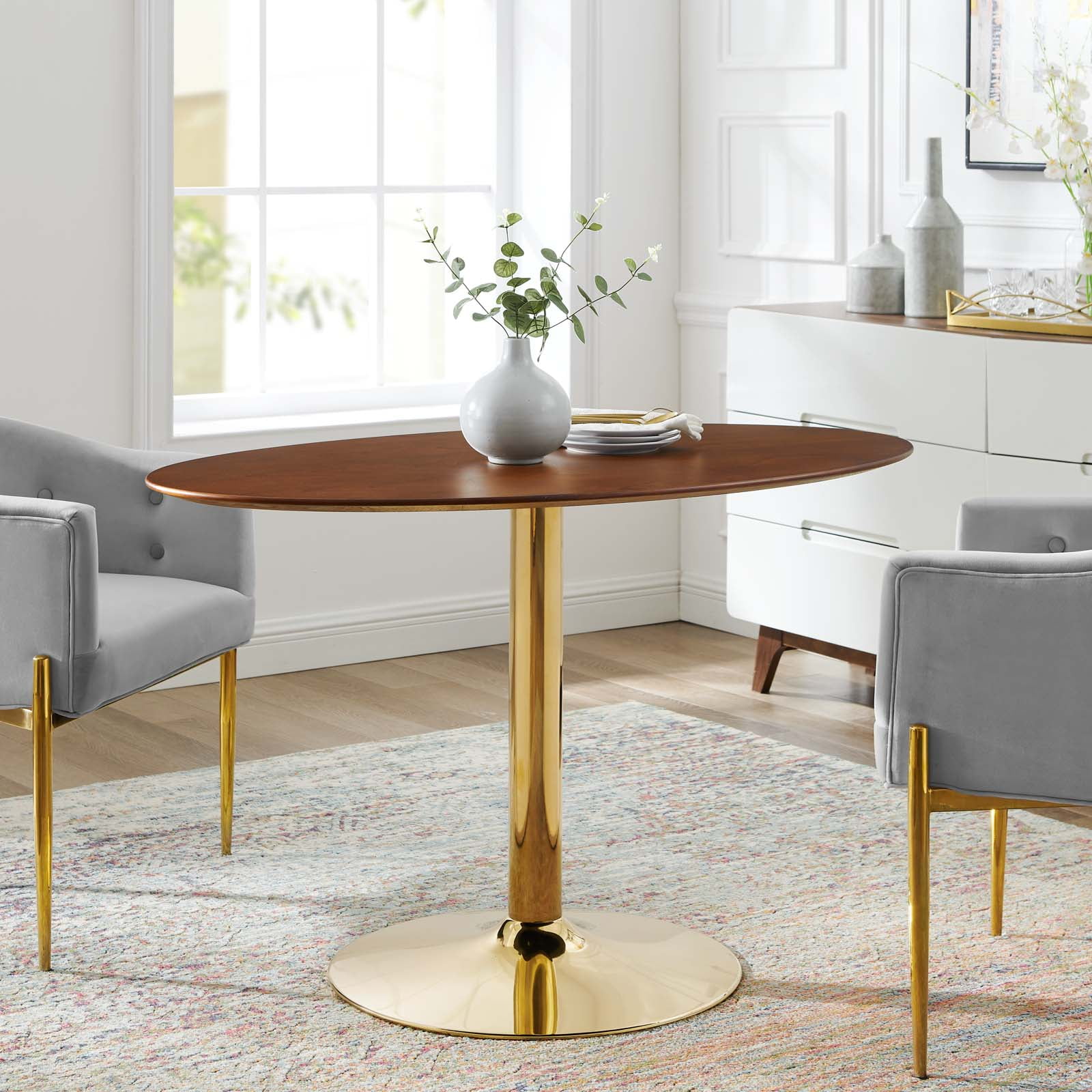 Modway Verne 48" Oval Dining Table in Gold Walnut