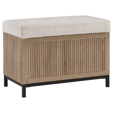 Bouclair Pouf en Tissu Blanc Cassé et Bois avec Rangement