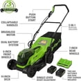 thumbnail image 3 of Greenworks 48V 14-In Lawn Mower, 2 x 24V 4.0AH USB Batteries & Charger Included, 3 of 3