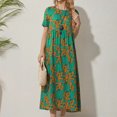 thumbnail image 1 of Mefallenssiah Woman Flowers Printing Elastic Waist Round Neck Short Sleeve Dresses, 1 of 1