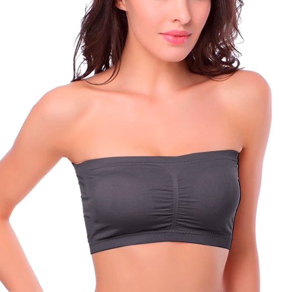 FYEGRE Haut de Soutien-Gorge Léger Sans Bretelles pour Femme avec Coussinets Amovibles Doux Extensible Double Bandeau Soutien pour Grande Taille Confort Gris Foncé TG
