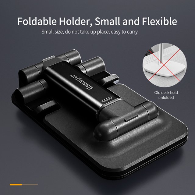 Essager Support de Téléphone de Bureau Hauteur Angle Réglable Téléphone Rétractable Support de Téléphone Ajustable; Support Rétractable Pliable, Noir