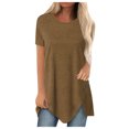 thumbnail image 1 of Pompotops Women Button Solid 0-Neck Short Sleeve Irregular T-shirt Blouse Tops, 1 of 6