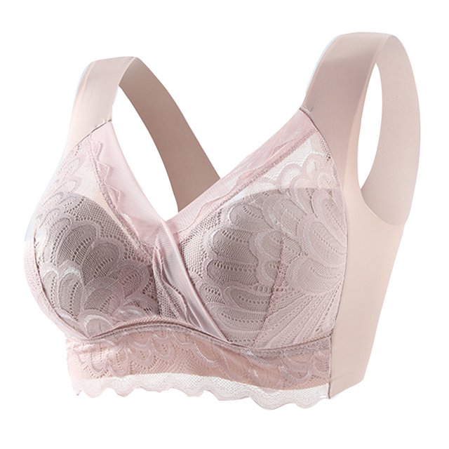 Timegard Bras for Women Plus Size Lace No Underwire Back Smoothing Full Support Comfortable Everyday Bralette