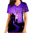 thumbnail image 2 of RKSTN Women Tops Short Sleeve V-neck Tops Working Uniform Halloween Printed with Pockets Blouse Scrub Tops, 2 of 5