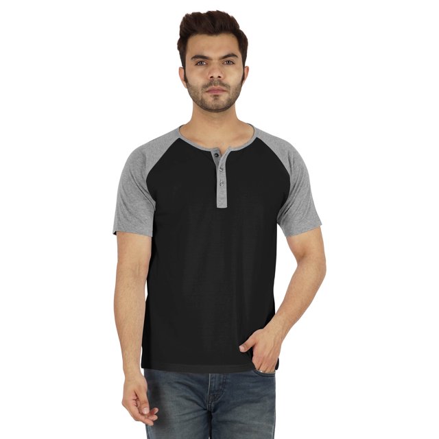 Inkmeso T-Shirts à Manches Courtes Raglan en Coton Léger Unis T-Shirt Classique Henley pour Hommes