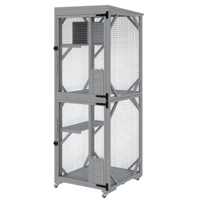 Wooden Outdoor Catio Enclosure with Wheels – Modular Cat Patio House, Weather-Resistant