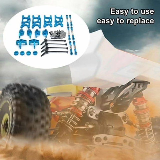 RC Voiture Bras Oscillants Arrière Cups de Direction Roue Tasse Tige de Traction Roulement d'Automobile Réparation Jeu de Remplacement pour WLtoys 144010 144001 144002 Bleu