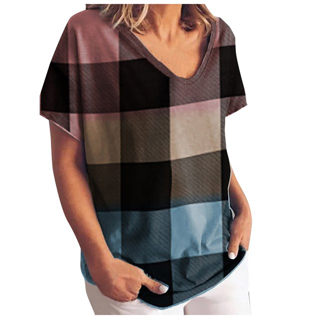 Mode Femmes Gradient Couleur Impression à Manches Courtes Grande Taille en Vrac T-shirt