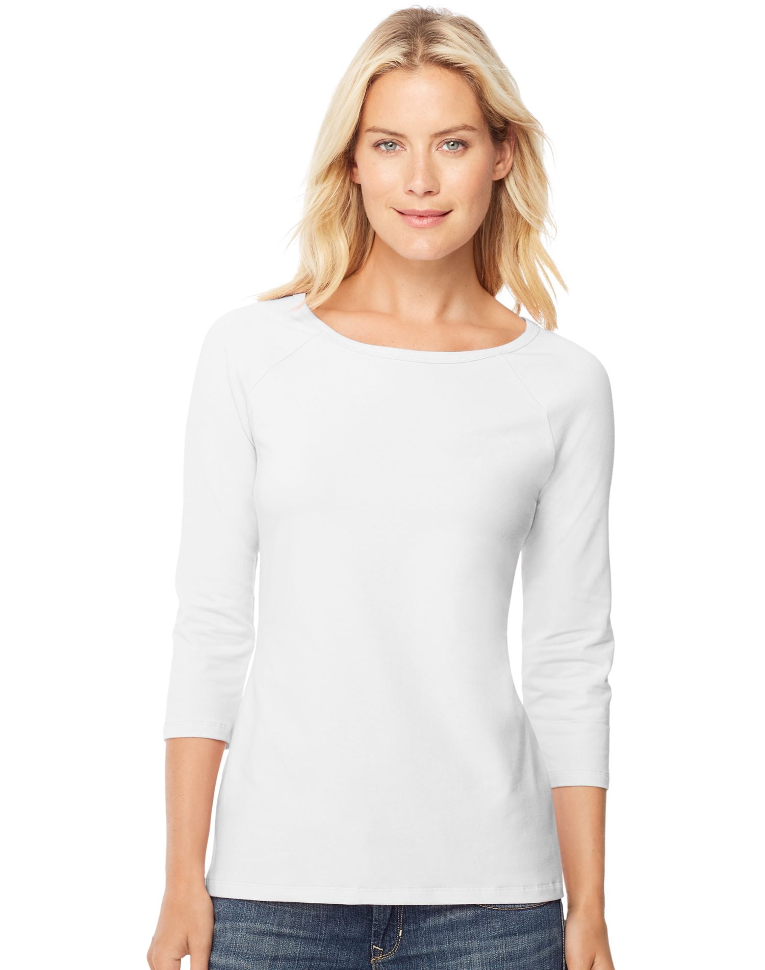 Hanes T-Shirt Raglan en Coton Extensible pour Femmes, P, Blanc