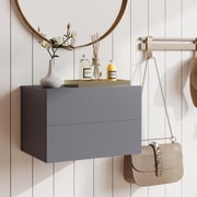 Giantex Floating Nightstand, Wall Mounted Bedside Table, Small Hanging Side End Table, Gray
