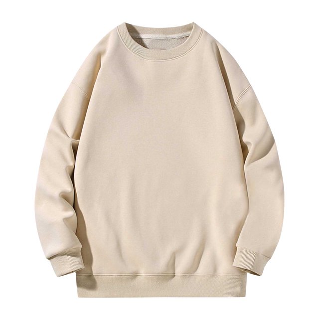 Penkiiy Chandail à Col Rond pour Hommes à Manches Longues, Léger, en Tissu Éponge, Chandail Décontracté d'Entraînement, Chandail à Enfiler, Hauts 2TG Beige