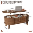 thumbnail image 2 of Fluted Lift  Coffee Table with Hidden Compartment Modern Oval Coffee Table for Living Room Home Office Walnut, 2 of 6