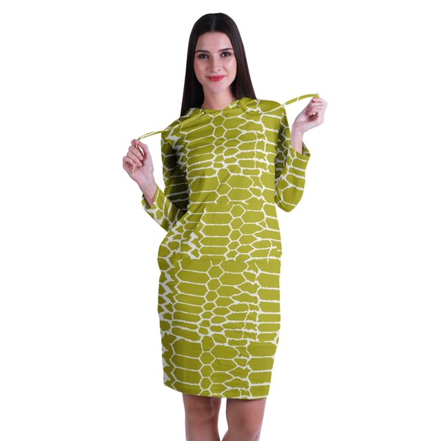 Moomaya Chandail à Capuchon à Manches Longues Imprimé, Robe T-Shirt en Jersey avec Poches