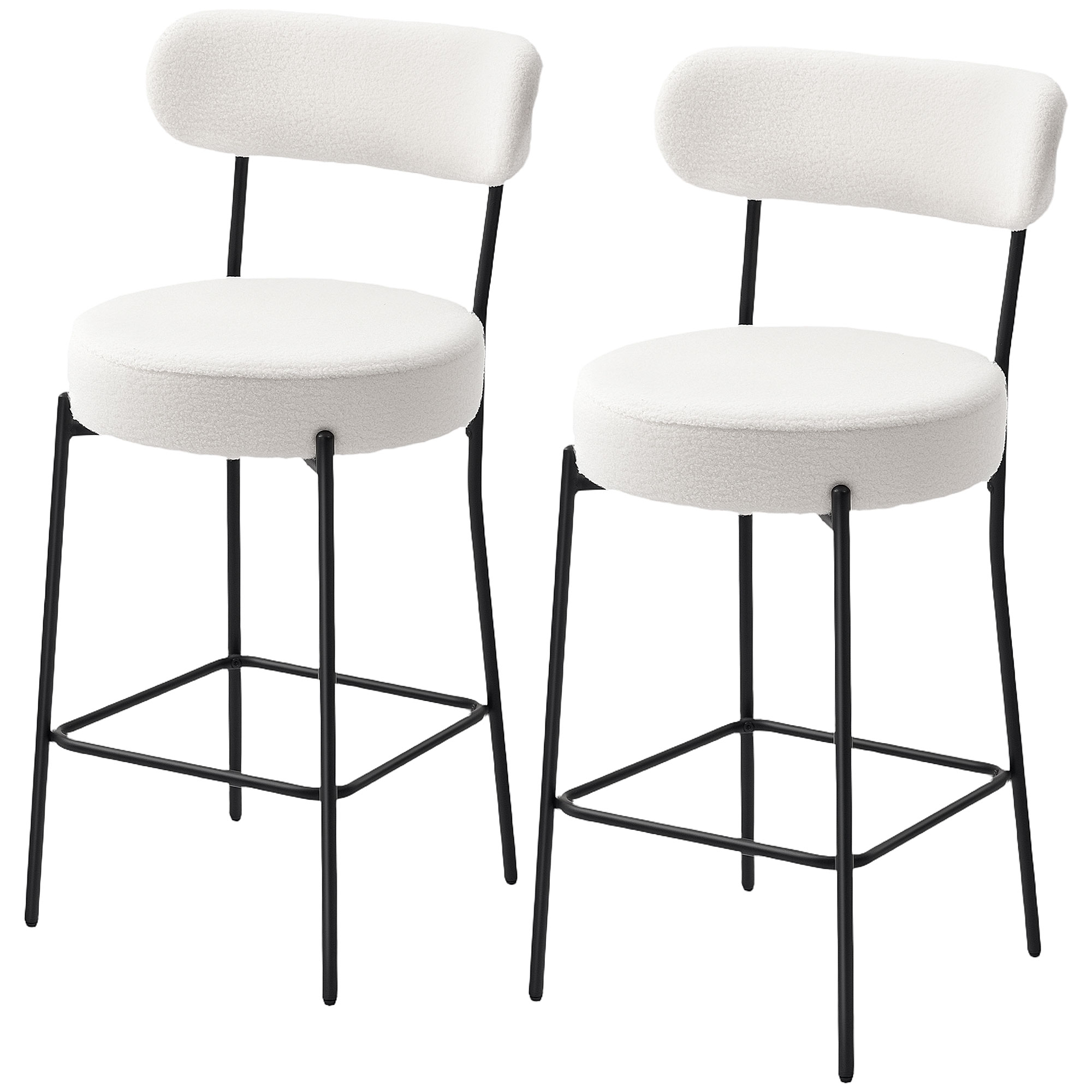CoSoTower Set of 2 Barstools, Upholstered Bar Stools with Backrest, Footrest for Kitchen Island, Dining Room, Cream White
