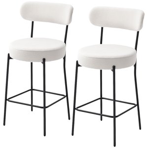 CoSoTower Set of 2 Barstools, Upholstered Bar Stools with Backrest, Footrest for Kitchen Island, Dining Room, Cream White