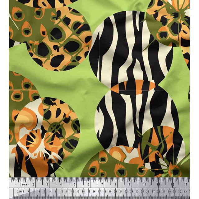 Soimoi Green Rayon Fabric Leopard & Wild Animal Skin Decor Fabric Printed BTY 42 Inch Wide