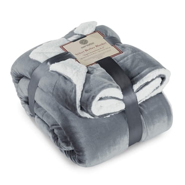 Genteele Sherpa Blanket - 90 x 90 Inch Fuzzy, Super Soft Throw Blankets for Couch, Bed & Sofa - Cozy, Plush Reversible Fleece Blanket Alternative - Gray/White