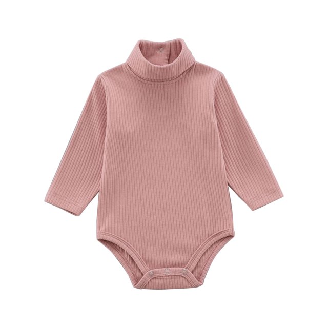 FAIWAD Baby Girl Boy Romper Long Sleeve Turtleneck Jumpsuit Ribbed Button Spring Bodysuit