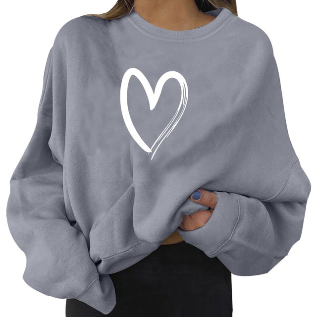 Fgnfyis T-Shirts pour Femmes Mode Chandail Chaud Décontracté à Manches Longues Col Rond Chemise Douce Imprimée Chandails d'Hiver pour Dames Hauts Hauts pour Femmes Gris TTG
