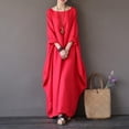 thumbnail image 4 of Robes Amples pour Femmes Grande Taille Manches Mi-Longues Col Rond Longueur Cheville Mode Automne Décontracté Plage Fête Robe Blanche TG, 4 of 6