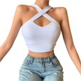 thumbnail image 5 of Women's Cross Halter Vest Summer Fashion Sexy Backless Off Shoulder Cropped Top Solid Color, 5 of 5