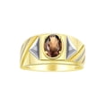 thumbnail image 1 of RYLOS Men's Rings 14K Yellow Gold Ring Classic Designer Style 8X6MM Oval Gemstone & Diamond Ring Smoky Quartz Birthstone Rings For Men Size 13, 1 of 7
