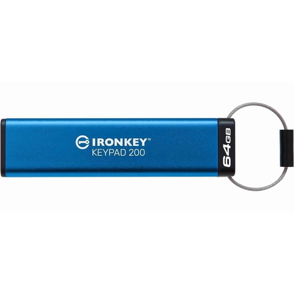 Kingston Ironkey Keypad 200 USB-A Clé USB cryptée 64 Go | Indépendant du système d'exploitation | FIPS 140-3 niveau 3 | XTS-AES 256 bits | Protection BadUSB et Brute Force | Option multi-broches | IKK