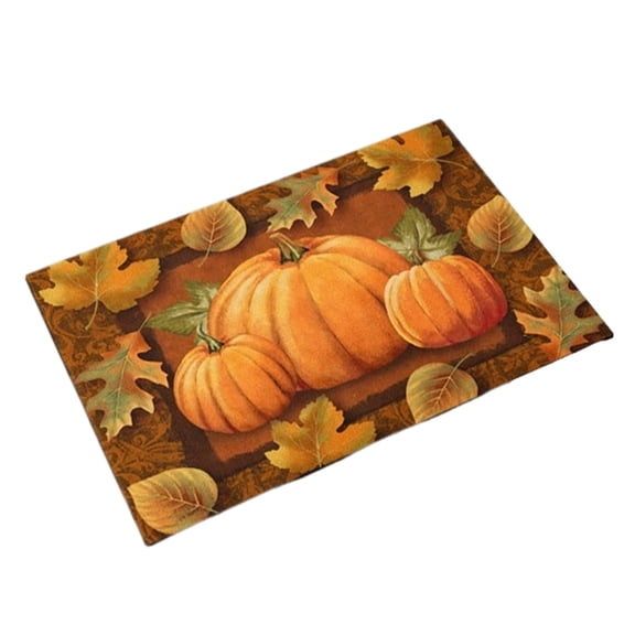 Matoen12 Pumpkin Pattern Vintage Style Floor Mats for Entrance Kitchen, Rubber Bath Rug Non-Slip Mat for Bedroom Bathroom, Harvest Home Decor for Halloween Thanksgiving, 1PC, 16"x24"x0.8", Orange