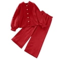 thumbnail image 1 of vdgthytj Toddler Boy Girl Fall Spring Clothes Kids Long Sleeve Button down Shirt and Wide Leg Pants 2PCS Lounge Outfit, 1 of 9