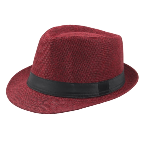 Penkiiy Straw Fedora Hat Mens Fedora Hats for Men Trilby Hat Sun Hat Panama Hat Linen Packable Straw Beach Jazz Hat Red