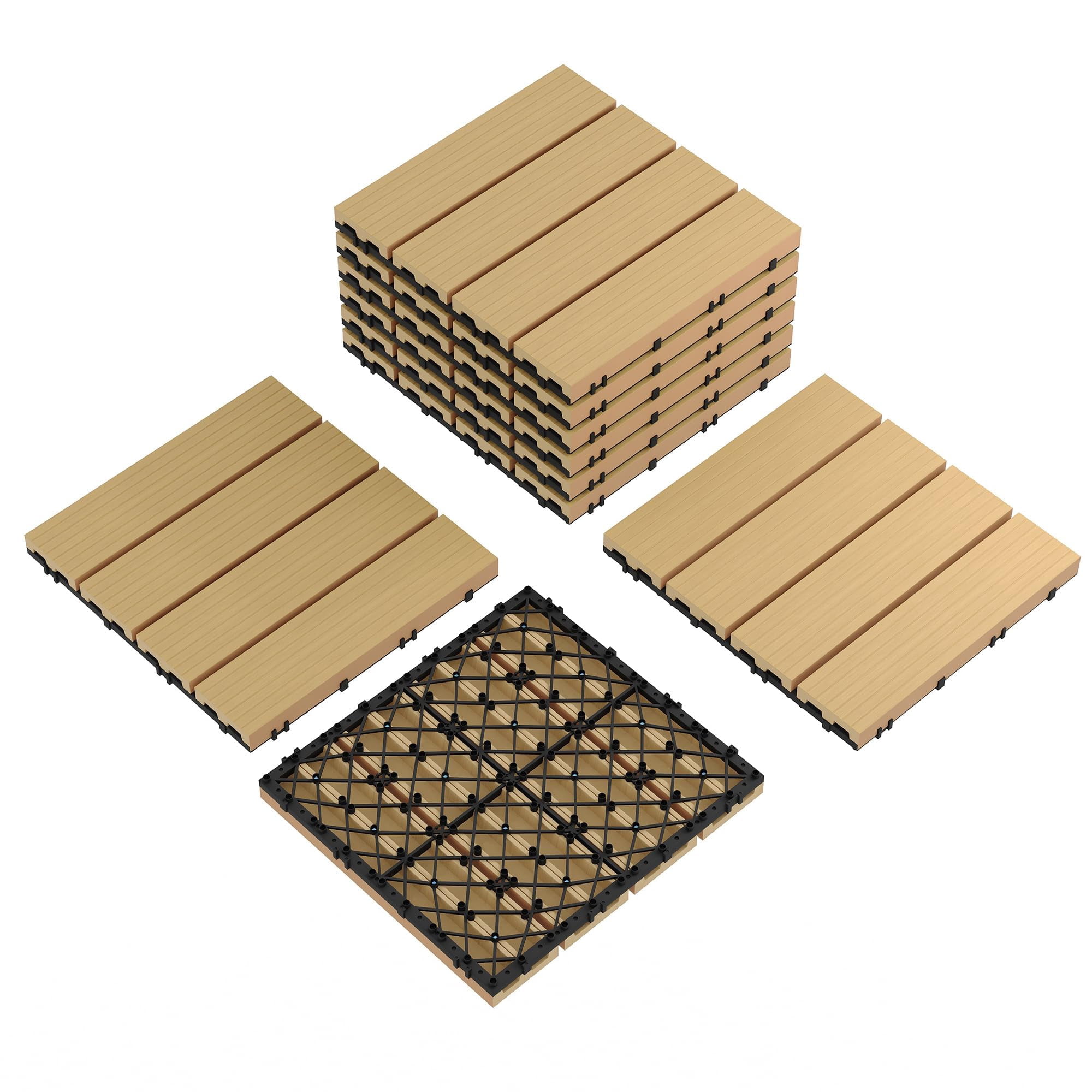 Garvee 9-Pack 12"x12" Interlocking Composite Deck Tiles for Patio, Balcony, Porch, Poolside, Teak