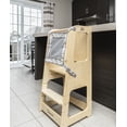 thumbnail image 2 of TREASURE KIDS Wooden Learning Tower for Toddlers 2 in 1 - Montessori Height Adjustable Standing Platform Children Standing Tower- Whiteboard – Kitchen Helper Step Stool Safety Net- Natural wood, 2 of 5