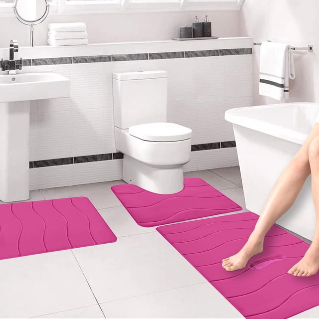 Vaidha Memory Foam Bath Mat 3 Set Bathroom Rugs For 3 Pcs Toilet Mats Universal Soft Comfortable Water Absorption Non-Slip Thick Machine Washable Easier To Dry Dark