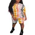 thumbnail image 2 of Women‘s Short Pants Outfits Set  Short Sleeve Pattern Printed  Neck Tops + Elastic Waist Shorts, 2 of 4