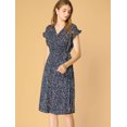 thumbnail image 4 of Unique Bargains Robe Midi Portefeuille pour Femme à Col en V, à Volants Floraux et Poignets, 4 of 6