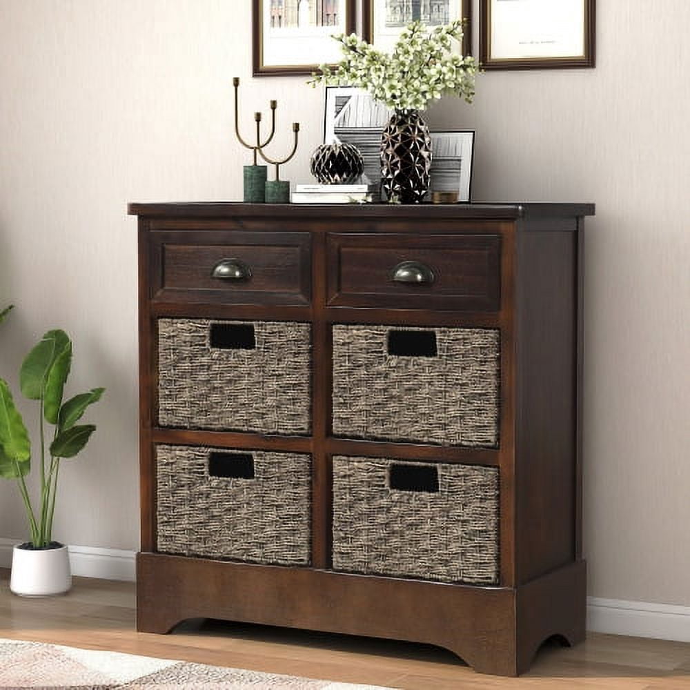 Armoire de Rangement avec Paniers - Armoire d'Accent avec Tiroirs Armoire en Rotin, Espresso