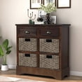 thumbnail image 1 of Armoire de Rangement avec Paniers - Armoire d'Accent avec Tiroirs Armoire en Rotin, Espresso, 1 of 9
