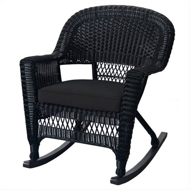 Jeco Wicker Rocker Chair in Black with Black Cushion (Set of 2)