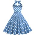 thumbnail image 1 of Pompotops Mode Été Femmes Rétro Vague Dos Nu Sans Manches Ceinture Aguichant Robe Mini, 1 of 6