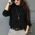 thumbnail image 2 of IROINID Offres Femmes Long Sleeve Tops Lounge O-Cou Patchwork Solide Hauts Courts Lâches, Noir, 2 of 4