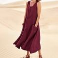 thumbnail image 2 of JIRNDf Robes Maxi d'Été pour Femmes Tendance Couleur Unie Col Rond Poches Longues Robes d'Été Quotidiennes pour Femmes Robe Boho Vin, 2 of 7