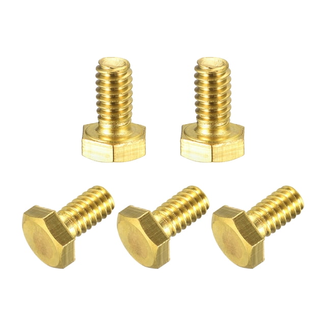 Unique Bargains Brass Hex Bolts, 1/4-20x1/2' 5 Pack Fully Thread Grade 4.8 Machine Screws