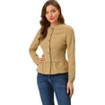 thumbnail image 3 of INSPIRE CHIC Women's Round Neck Collarless Button Down Peplum Denim Jacket, 3 of 6
