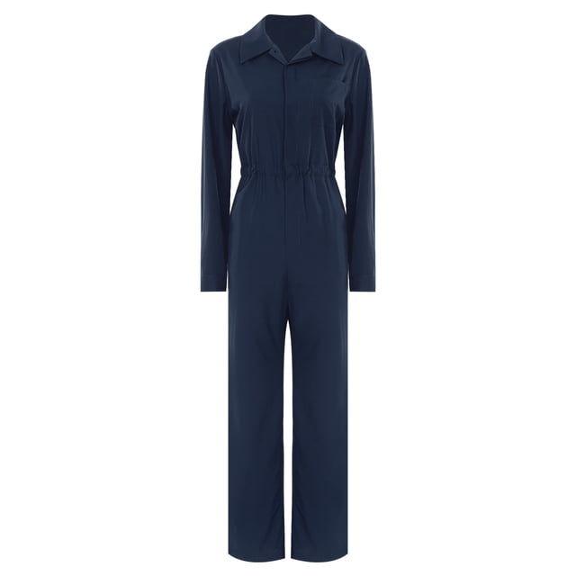 YiZYiF Combinaisons pour Femmes à Manches Longues Mode Combinaison à Boutons Décontractée Couleur Unie Col Rabattu Salopettes Bleu Marine m
