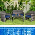 thumbnail image 4 of Costway 8PCS Patio Rattan Furniture Set Conversation Glass Table Top Sofa Cushioned Navy, 4 of 10