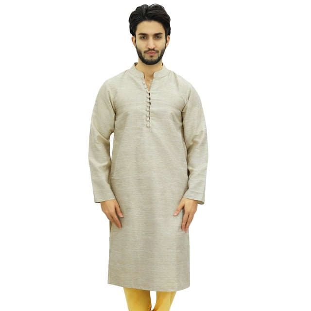 Atasi Ethnic Men's Kurta Pyjama Set White Bollywood Designer Shirt-Small