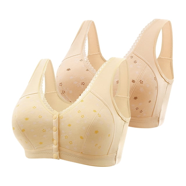 AherBiu 2pc Plus Size Bras for Seniors Women Front Closure Full Coverage Bralette Comfort High Support Everyday Bras