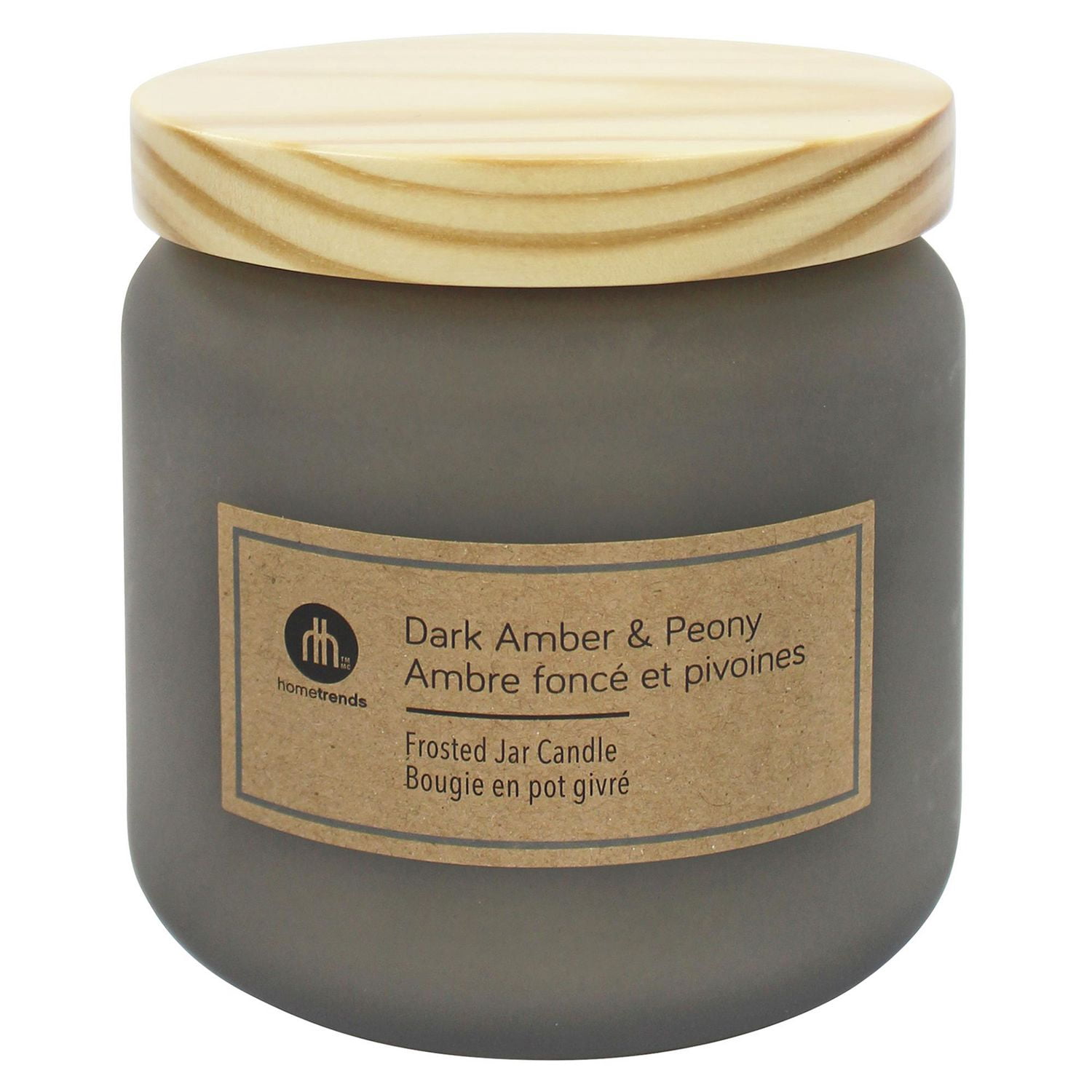 Hometrends 14oz DARK AMBER & PEONY Scented Frosted Jar Candle