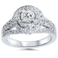 thumbnail image 1 of Bague de Fiançailles Halo en Diamant Rond 1 1/10 Ct en Or Blanc 14 K, 1 of 4